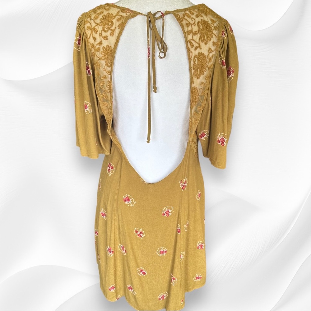 Free People Mockingbird Embroidered Backless Lace Inset Mini Dress Large - Picture 5 of 11